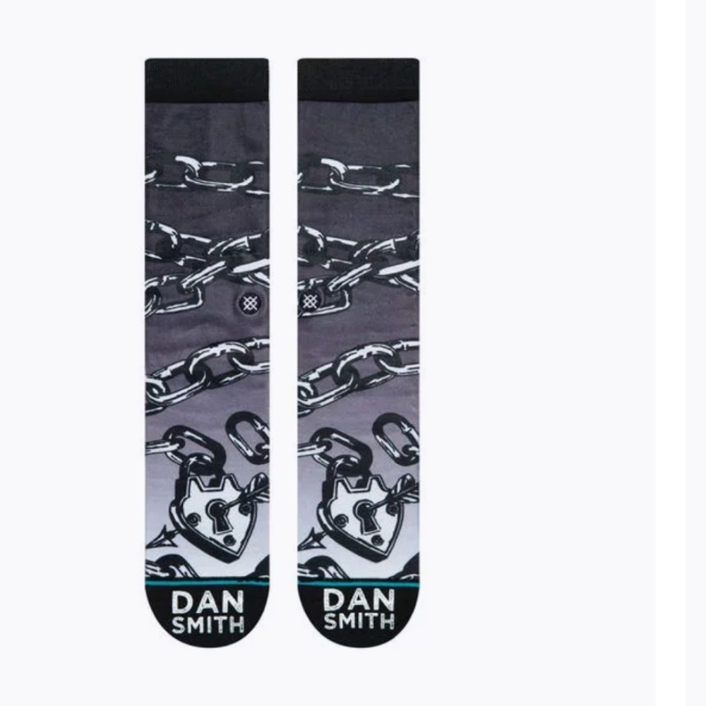 NEW Stance | Mens Dan Smith tattoo socks crew height chain print L 9-12 - Picture 2 of 5